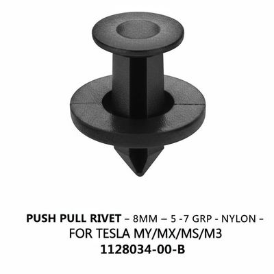 PUSH PULL RIVET - 8MM - 5 - 7 GRP - NYLON - BLK. FOR TESLA MY/MX/MS/M3 1128034-00-B